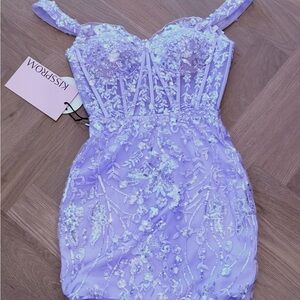 Lilac Embellished Mini Dress